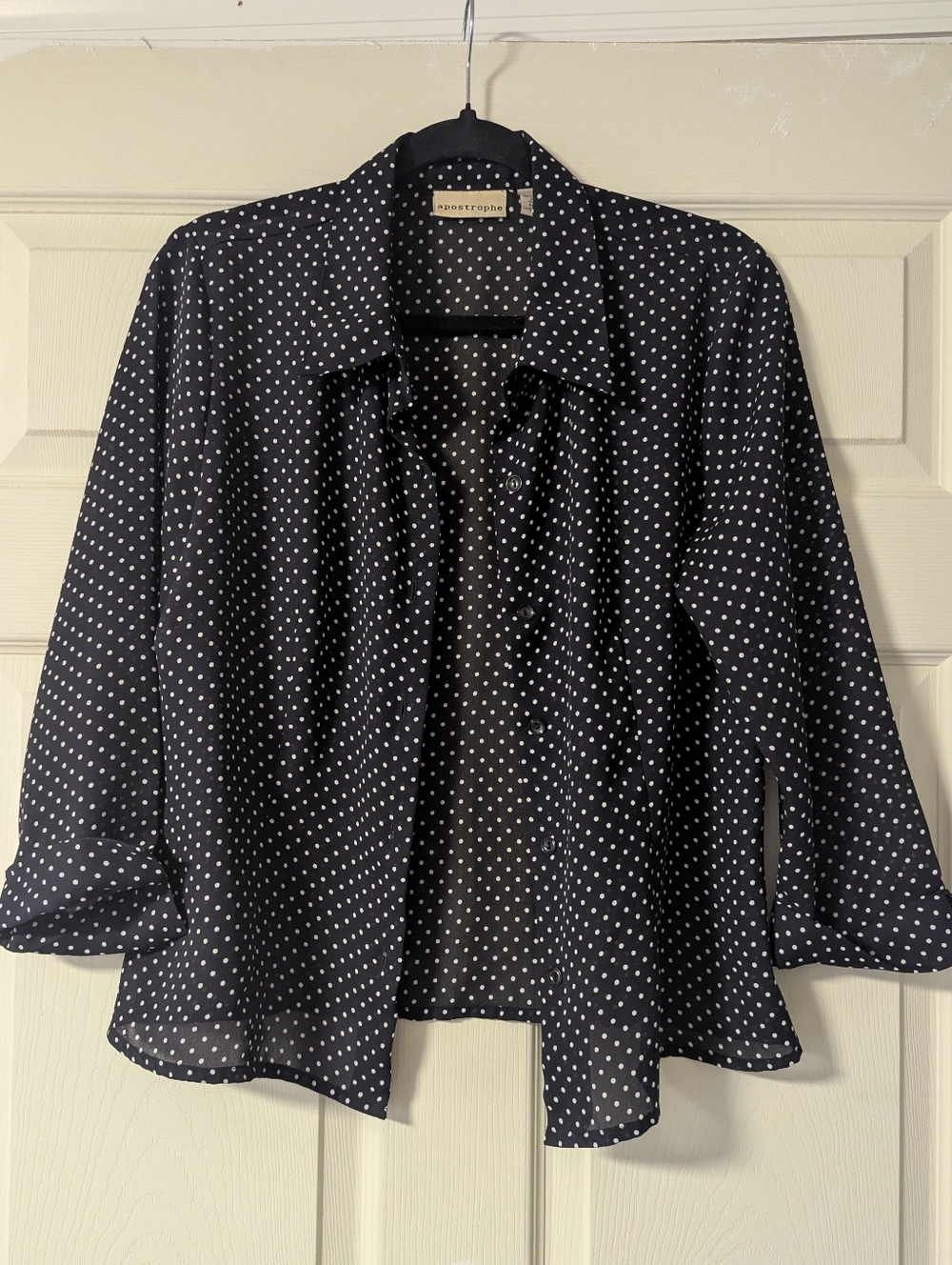 Vintage Polka Dot Blouse Sheer Button Down Up Mesh Collared Office Work Career
